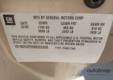 2005 Chevrolet Classic z USA, uszkodzony, nr VIN 1G1ND52F55M203306